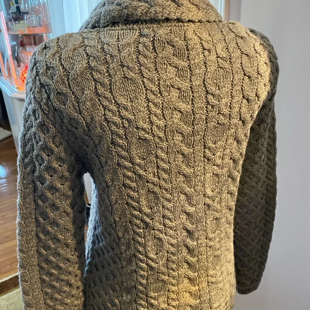Aran Mor Merino Wool Ireland Cozy Gray Cable Knit Turtleneck Sweater Sz M - Picture 5 of 11